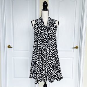 Cece 0 Black White Floating Rhombus Bow Tie Neck Ruffle Back Sleeveless Dress